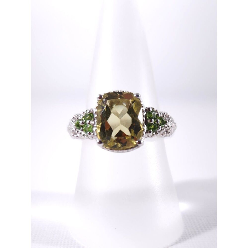 Ouro Verde Quartz 3 Carats and Chrome Diopside Ring Size 7 - Picture 6 of 11